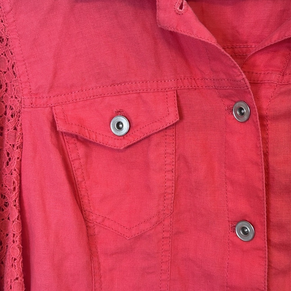 Chico's Coral Jean Jacket with Long Sleeves and Relaxed Fit - Picture 5 of 9